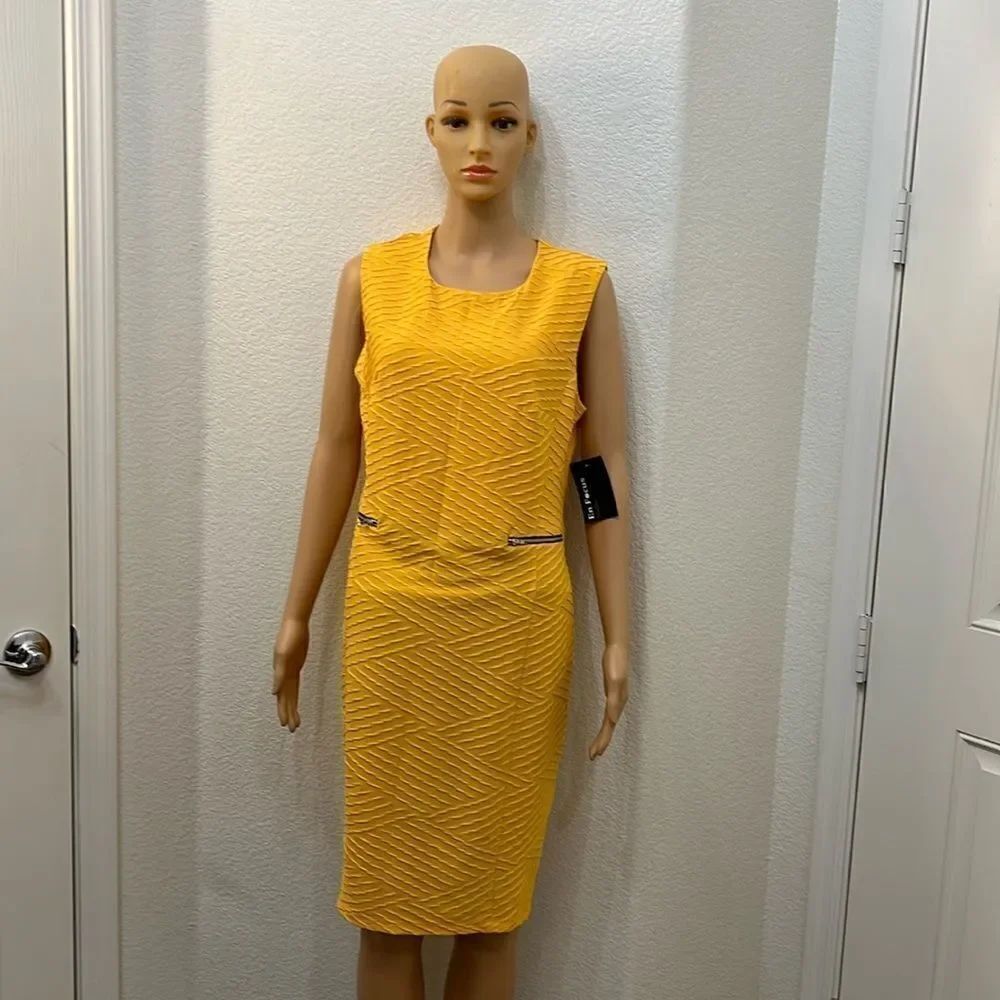 Enfocus StudySress Sz 14 Mustard Yellow Scoop Neck Sleeveless Midi Slip On